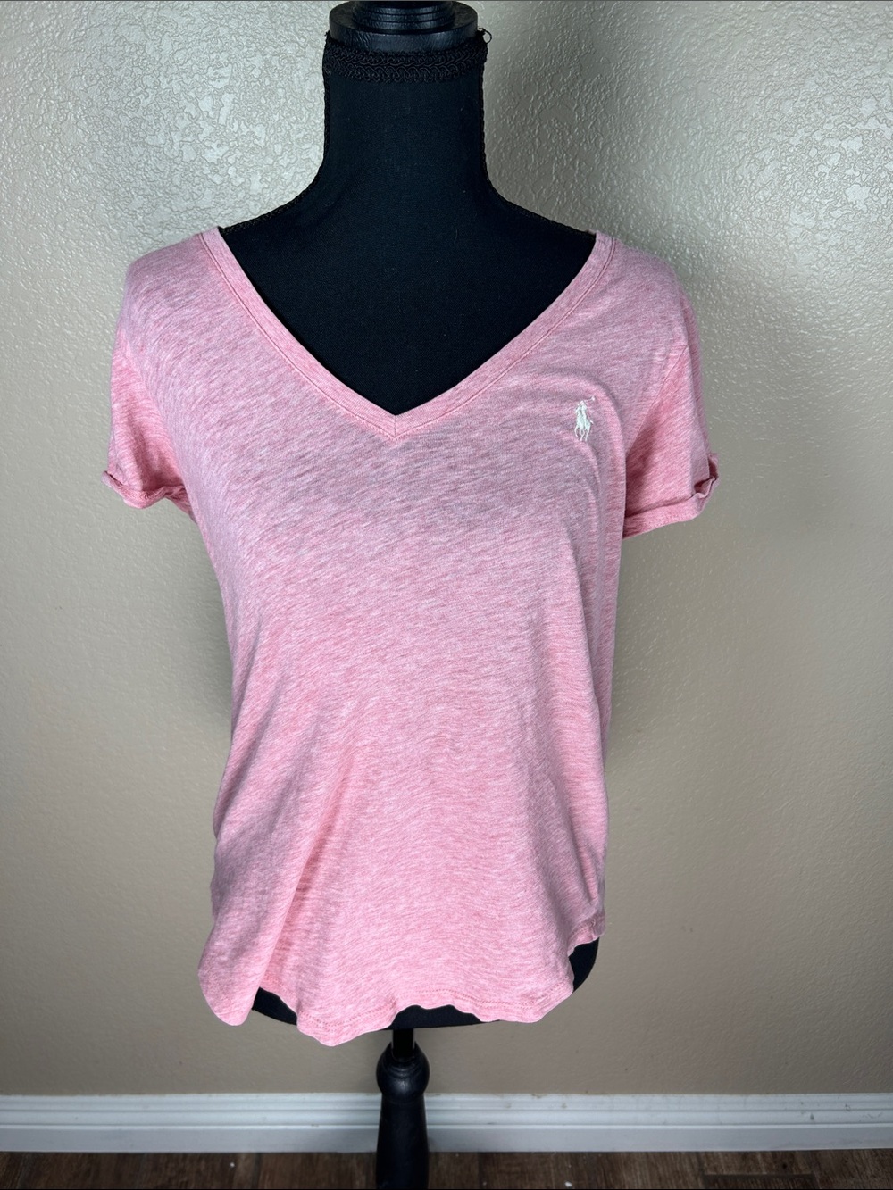 Ralph Lauren Heathered Pink V-Neck Short Sleeve Tee